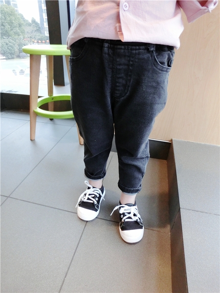 Детски стилни дънки за момчета в черен и син цвят, висока талия