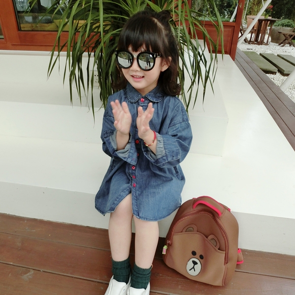 Παιδικό τζιν φόρεμα για κορίτσια με κουμπιά και μακριά μανίκια