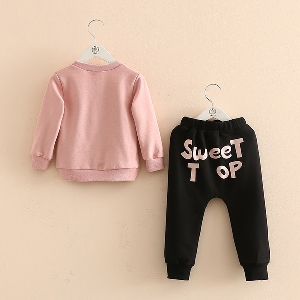 Детски стилен комплект- розова блуза и черен панталон с надпис