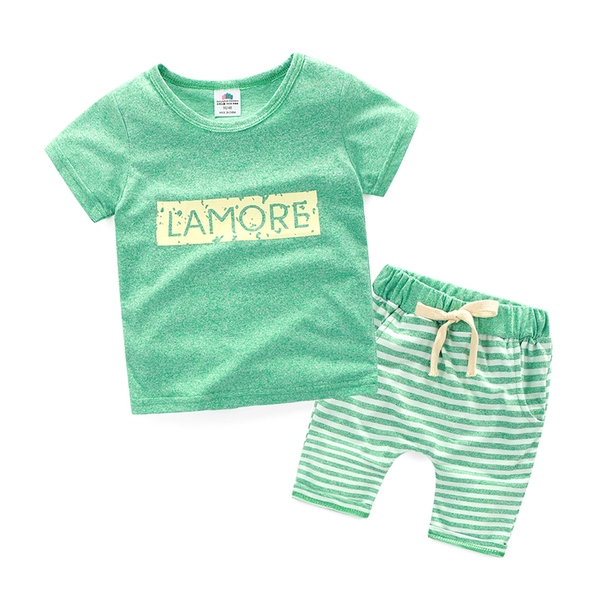 Παιδικό σετ για αγόρια και κορίτσια -  μπλούζα με κοντά μανίκια και παντελόνια σε πράσινο, μπλε, γκρι, ροζ και πορτοκαλί χρώμα