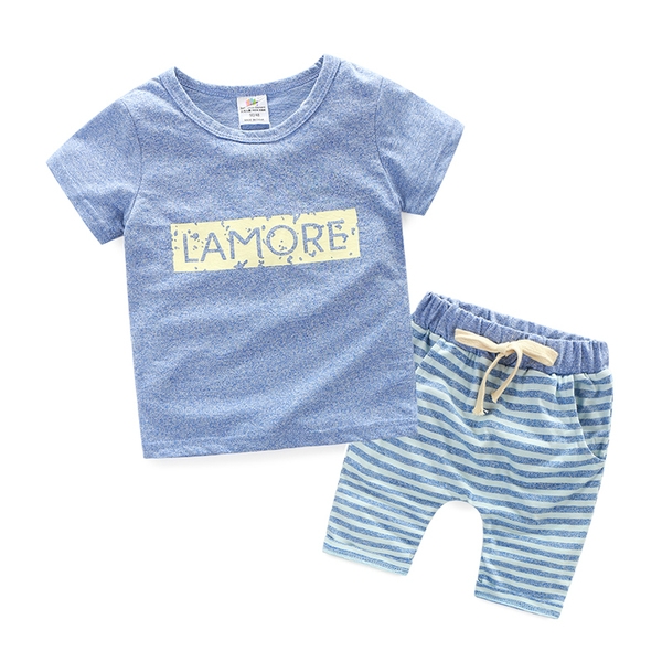 Παιδικό σετ για αγόρια και κορίτσια -  μπλούζα με κοντά μανίκια και παντελόνια σε πράσινο, μπλε, γκρι, ροζ και πορτοκαλί χρώμα