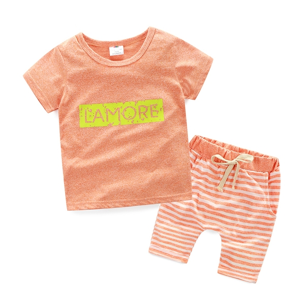 Παιδικό σετ για αγόρια και κορίτσια -  μπλούζα με κοντά μανίκια και παντελόνια σε πράσινο, μπλε, γκρι, ροζ και πορτοκαλί χρώμα