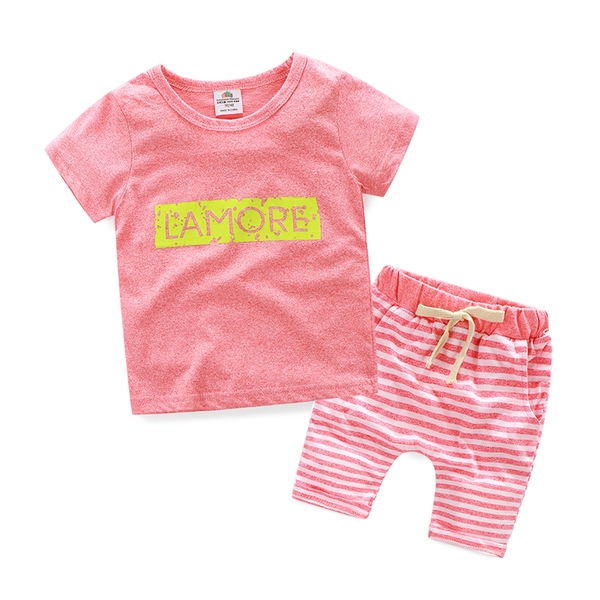 Παιδικό σετ για αγόρια και κορίτσια -  μπλούζα με κοντά μανίκια και παντελόνια σε πράσινο, μπλε, γκρι, ροζ και πορτοκαλί χρώμα