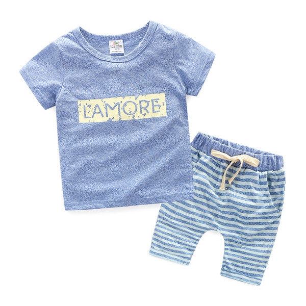 Παιδικό σετ για αγόρια και κορίτσια -  μπλούζα με κοντά μανίκια και παντελόνια σε πράσινο, μπλε, γκρι, ροζ και πορτοκαλί χρώμα