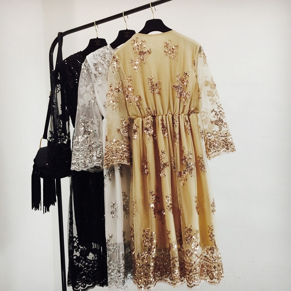 Κυρίες σιφόν φόρεμα με δαντέλα: Χρυσό, Ασημί, Μαύρο