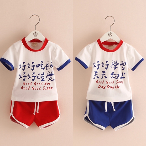 Παιδική μπλούζα κοντομάνικη και σορτς για κορίτσια και αγόρια με κόκκινο και μπλε χρώμα