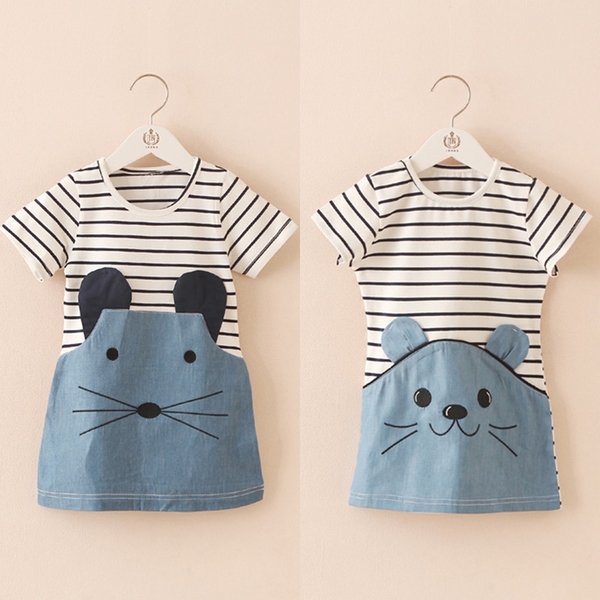 Ριγέ Ππιδικό φόρεμα με μια εικόνα του ποντικιού για τα κορίτσια