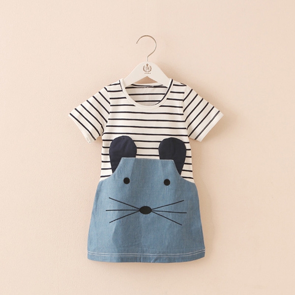 Ριγέ Ππιδικό φόρεμα με μια εικόνα του ποντικιού για τα κορίτσια