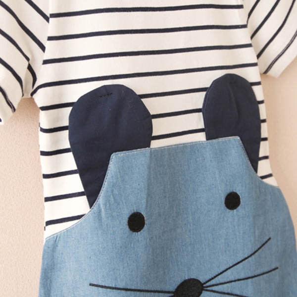 Ριγέ Ππιδικό φόρεμα με μια εικόνα του ποντικιού για τα κορίτσια