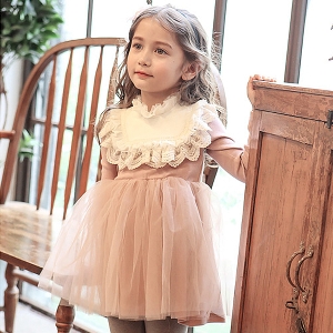 Стилна детска рокля за момичета с дълъг ръкав в сив и розов цвят