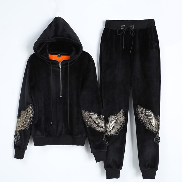 Γυναικεία αθλητική μπλούζα και παντελόνι με κεντήματα και στις δύο πλευρές με κολάρο σε μαύρο, γκρι και σκούρο μπλε χρώμα