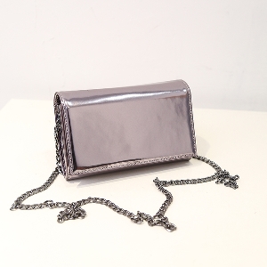 Стилна лачена мини чанта за жени в розов, сребърен и черен цвят