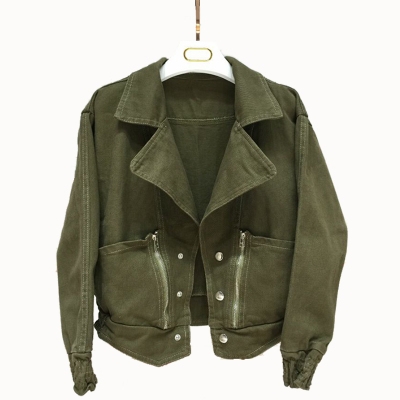 Κομψό κυρίες τζιν μπουφάν μεγάλη μοτίβο σε σκούρο πράσινο και λευκό