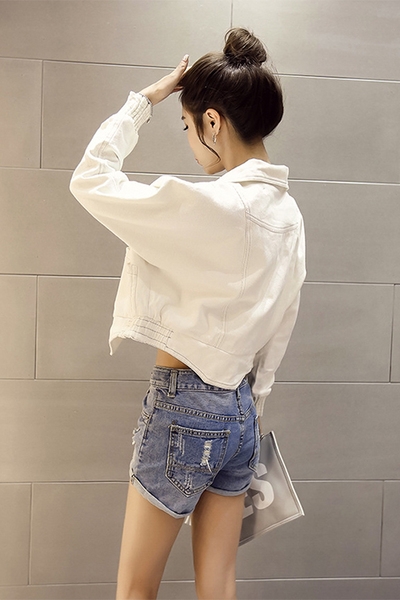 Κομψό κυρίες τζιν μπουφάν μεγάλη μοτίβο σε σκούρο πράσινο και λευκό