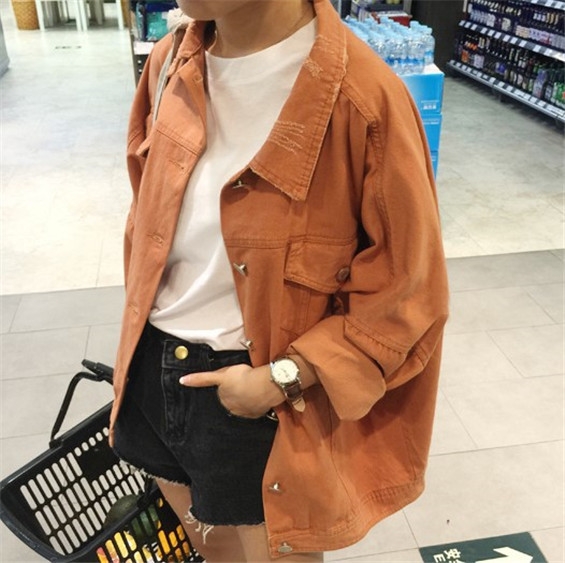 τζιν μπουφάν της Νέας των γυναικών σε διάφορα χρώματα - κίτρινο, καφέ, πράσινο και κόκκινο