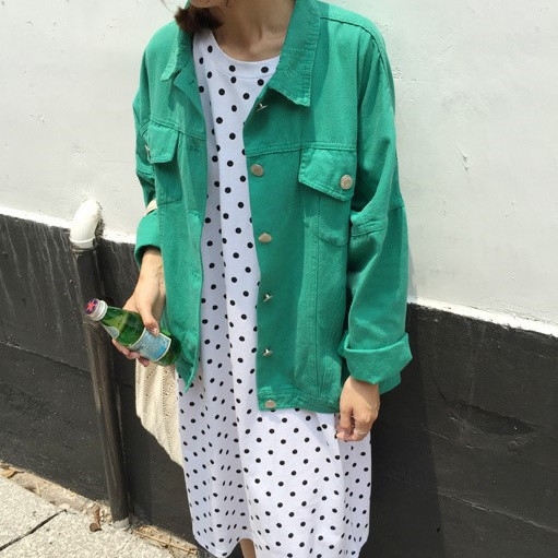 τζιν μπουφάν της Νέας των γυναικών σε διάφορα χρώματα - κίτρινο, καφέ, πράσινο και κόκκινο