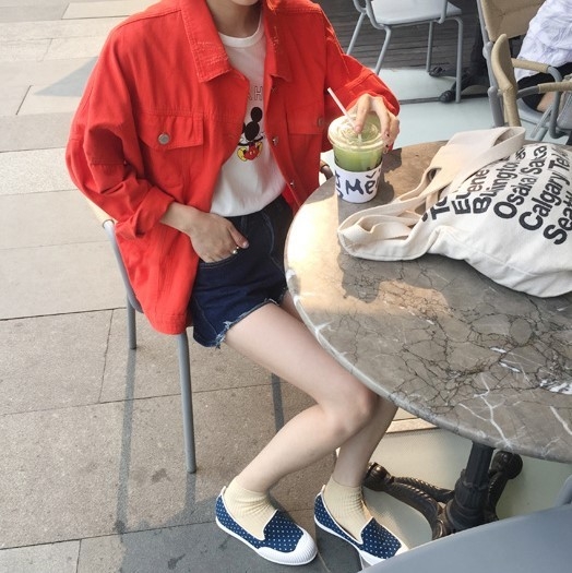 τζιν μπουφάν της Νέας των γυναικών σε διάφορα χρώματα - κίτρινο, καφέ, πράσινο και κόκκινο