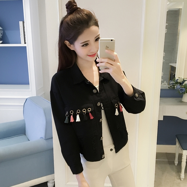 Κομψό κυρίες τζιν μπουφάν σε πράσινο, μαύρο και σκούρο πράσινο χρώμα με κουμπιά