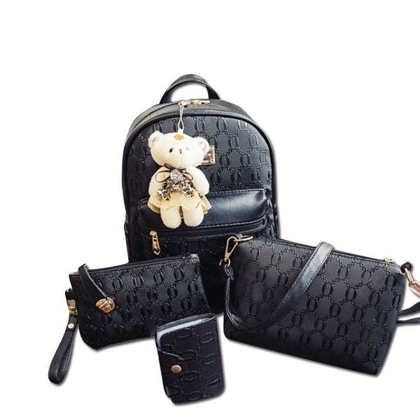 Γυναικείο σακίδιο σε δύο χρώματα με αξεσουάρ