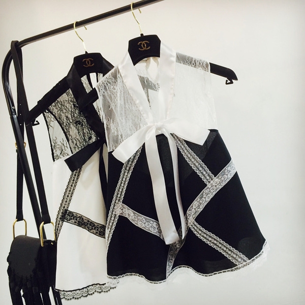 Οι γυναίκες σιφόν πουκάμισο με δαντέλα σε μαύρο και άσπρο