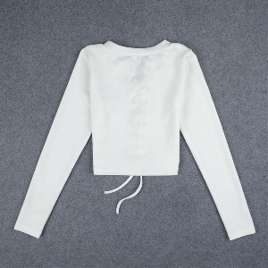 Βαμβάκι κοντή μπλούζα με μακριά μανίκια με δεσμούς: Λευκό και Μαύρο