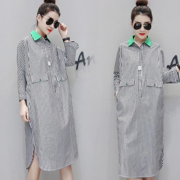 Дамска раирана риза в дълъг вариант тип рокля