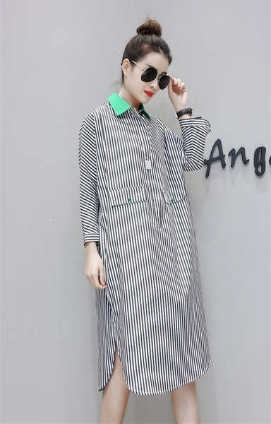 Дамска раирана риза в дълъг вариант тип рокля