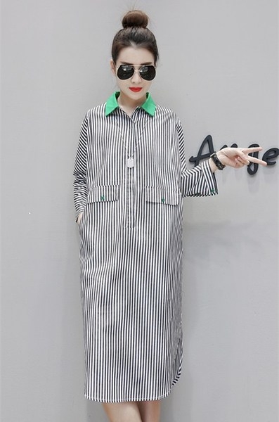 Дамска раирана риза в дълъг вариант тип рокля