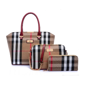 Дамски елегантен комплект от макси и мини чанта и портмоне - комплект 3 в 1 - материал изкуствена кожа