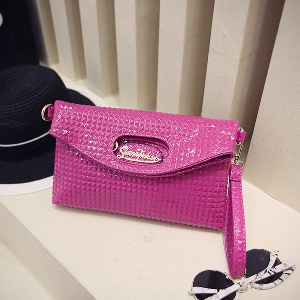 Дамска мини клъч чанта в три цвята - розова, цикламена, черна Хит модел от еко кожа
