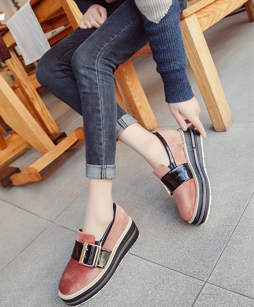 Дамски мокасини с колан и платформа в черен, розов и тъмнозелен цвят