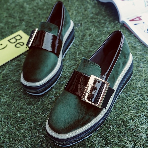 Дамски мокасини с колан и платформа в черен, розов и тъмнозелен цвят