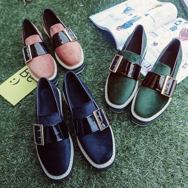 Дамски мокасини с колан и платформа в черен, розов и тъмнозелен цвят