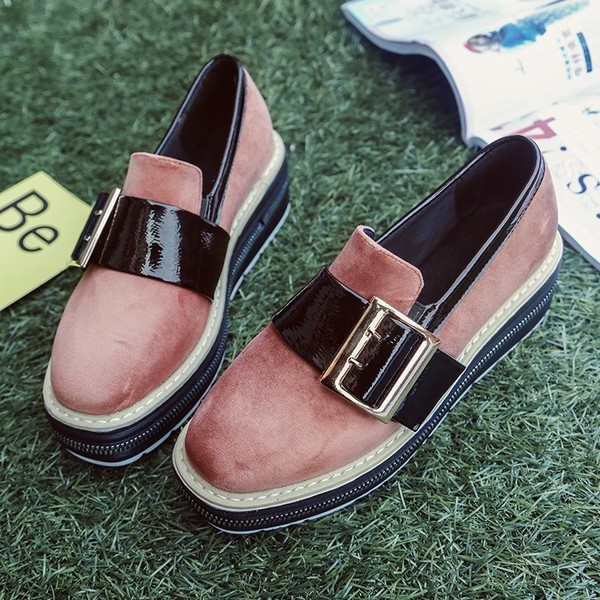 Дамски мокасини с колан и платформа в черен, розов и тъмнозелен цвят