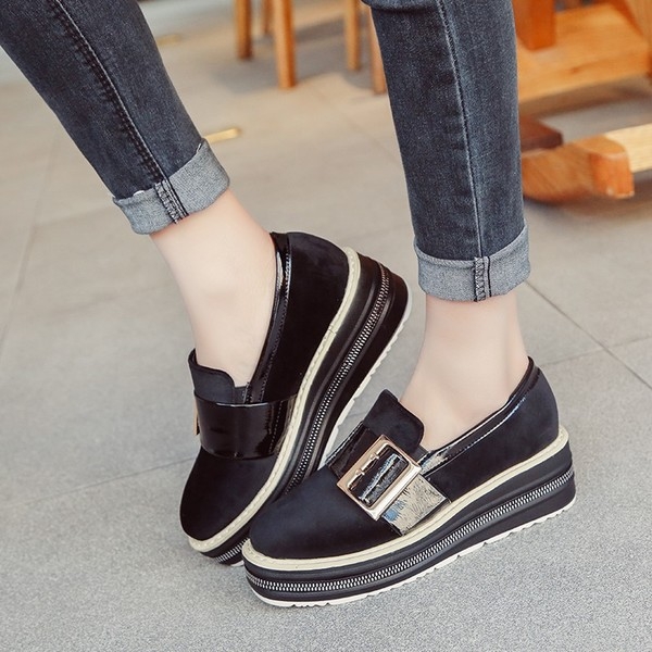 Дамски мокасини с колан и платформа в черен, розов и тъмнозелен цвят