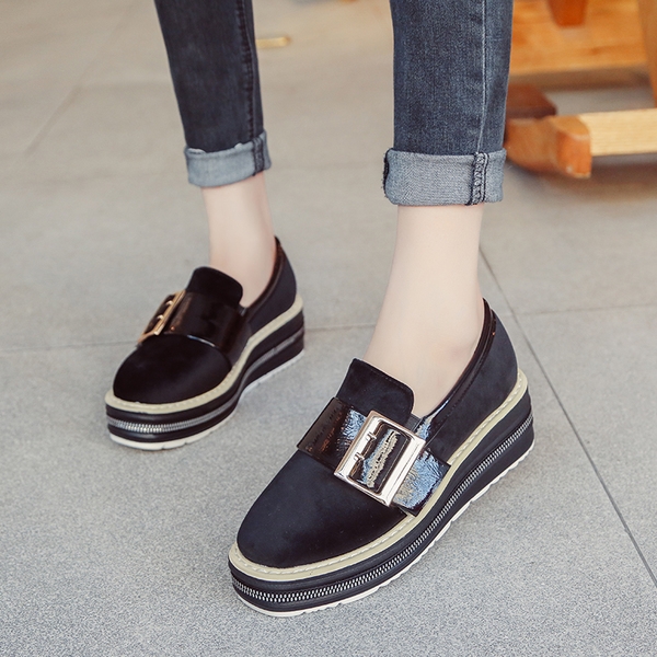 Дамски мокасини с колан и платформа в черен, розов и тъмнозелен цвят