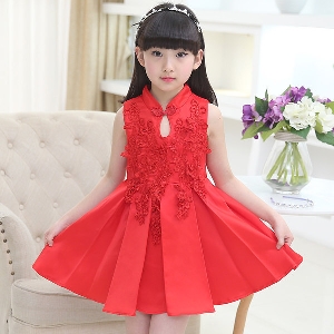 Детска официална рокля за момичета с японски ръкав в червен,бежов, розов, лилав и бял цвят
