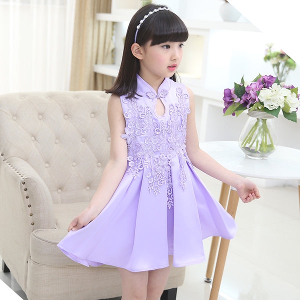 Детска официална рокля за момичета с японски ръкав в червен,бежов, розов, лилав и бял цвят