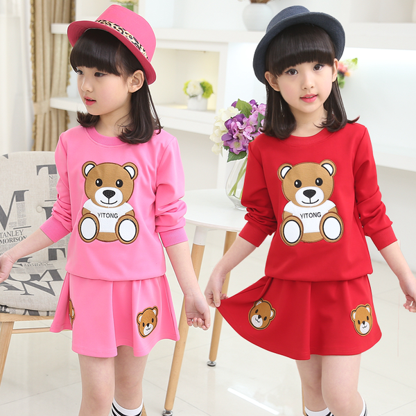 Παιδικό αθλητικό σετ για κορίτσια με κεντημένες αρκούδες, κόκκινο, ροζ και μαύρο χρώμα