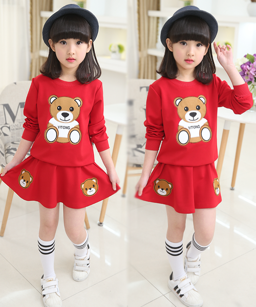 Παιδικό αθλητικό σετ για κορίτσια με κεντημένες αρκούδες, κόκκινο, ροζ και μαύρο χρώμα