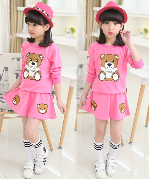 Παιδικό αθλητικό σετ για κορίτσια με κεντημένες αρκούδες, κόκκινο, ροζ και μαύρο χρώμα