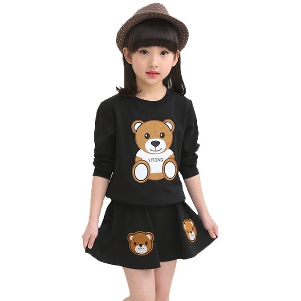 Παιδικό αθλητικό σετ για κορίτσια με κεντημένες αρκούδες, κόκκινο, ροζ και μαύρο χρώμα