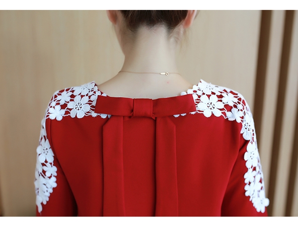 Дамска пролетна туника червена с дълги ръкави с дантела за бременни