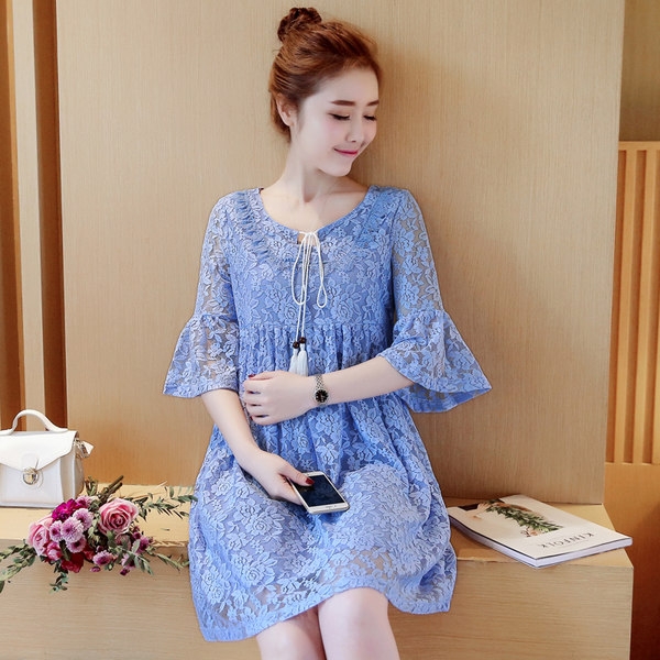 Дамска дантелена рокля за бременни 