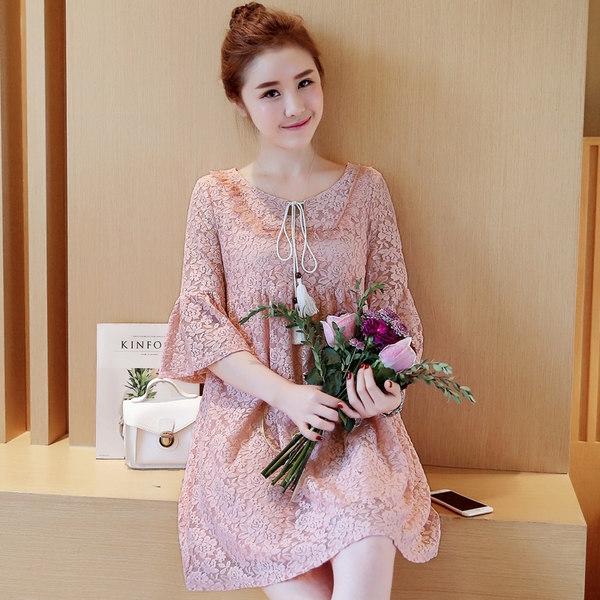 Дамска дантелена рокля за бременни 