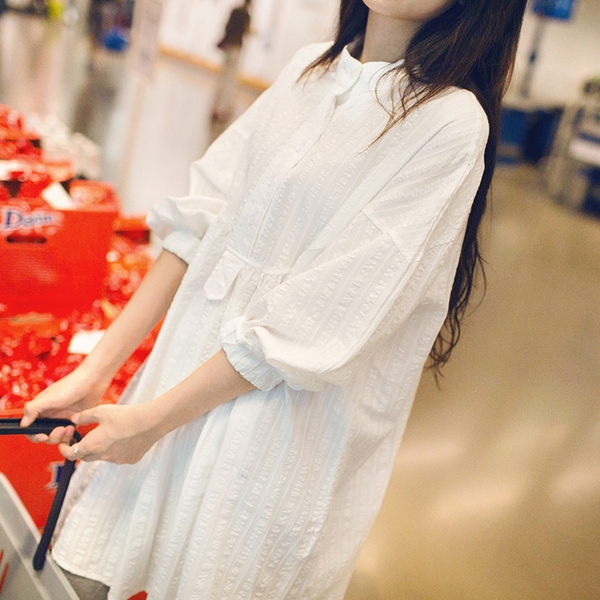 Дамска бяла риза за бременни памучна материя