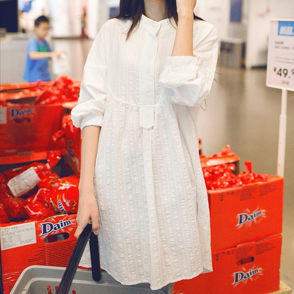 Дамска бяла риза за бременни памучна материя