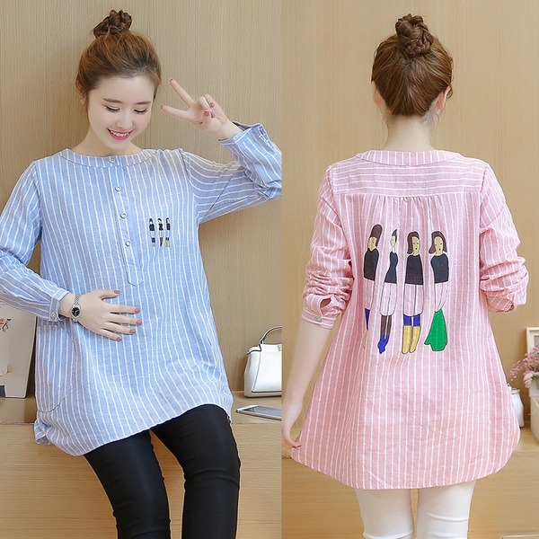 Дамски пролетни ризи за бременни жени в розов и син цвят