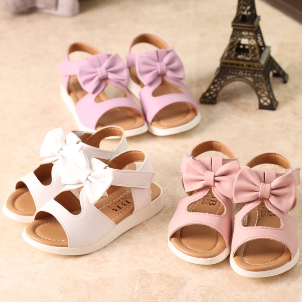 Детски сандали с панделка розови, бели и лилави