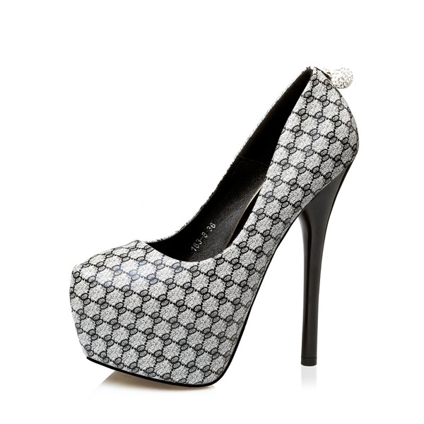 Дамски обувки на висок 14 см ток в сив и кафяв цвят